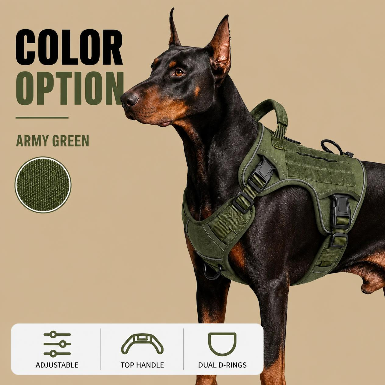 Tactical! Heavy Duty Dog Harness Adjustable Reflective No Pull Vest With Reinforced Handle.