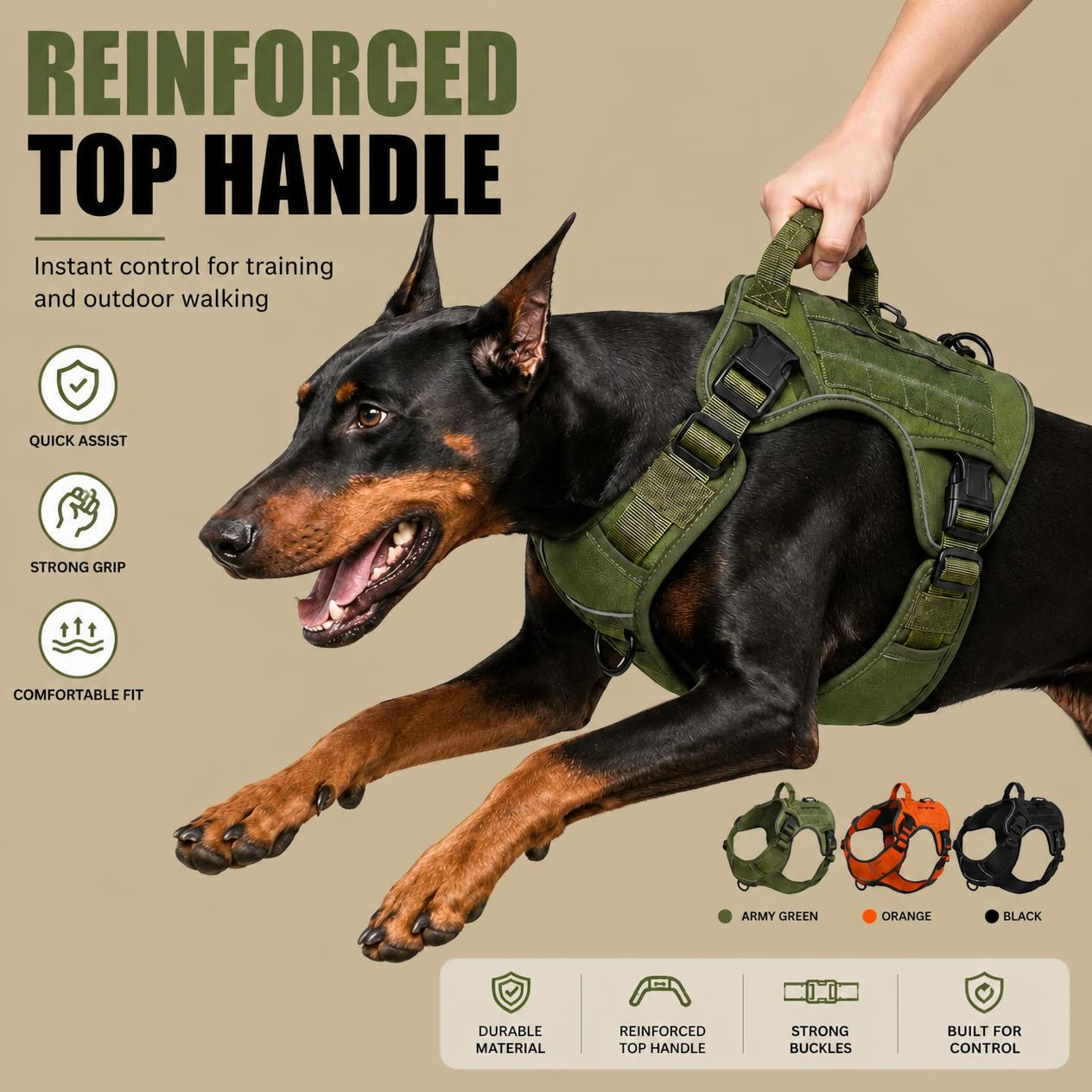 Tactical! Heavy Duty Dog Harness Adjustable Reflective No Pull Vest With Reinforced Handle.