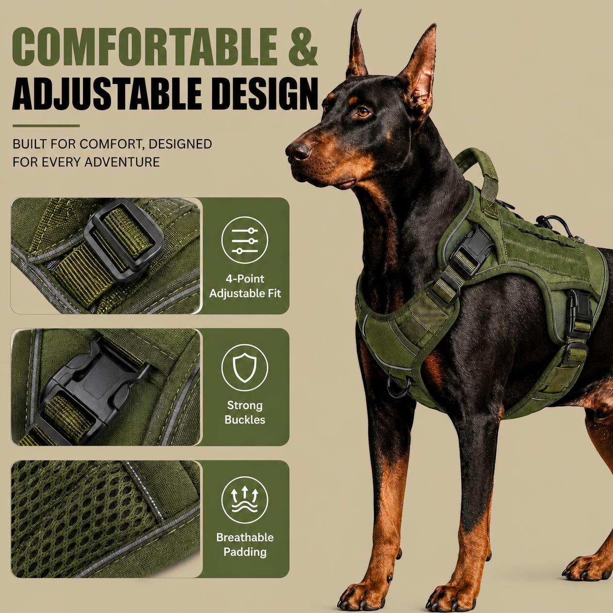 Tactical! Heavy Duty Dog Harness Adjustable Reflective No Pull Vest With Reinforced Handle.