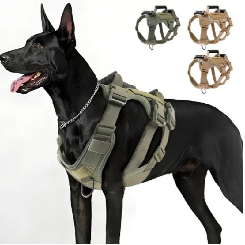 Escape-Proof Reflective Tactical Dog Harness for Medium to Large Breeds, Night Safety Design with Adjustable Features dog leash