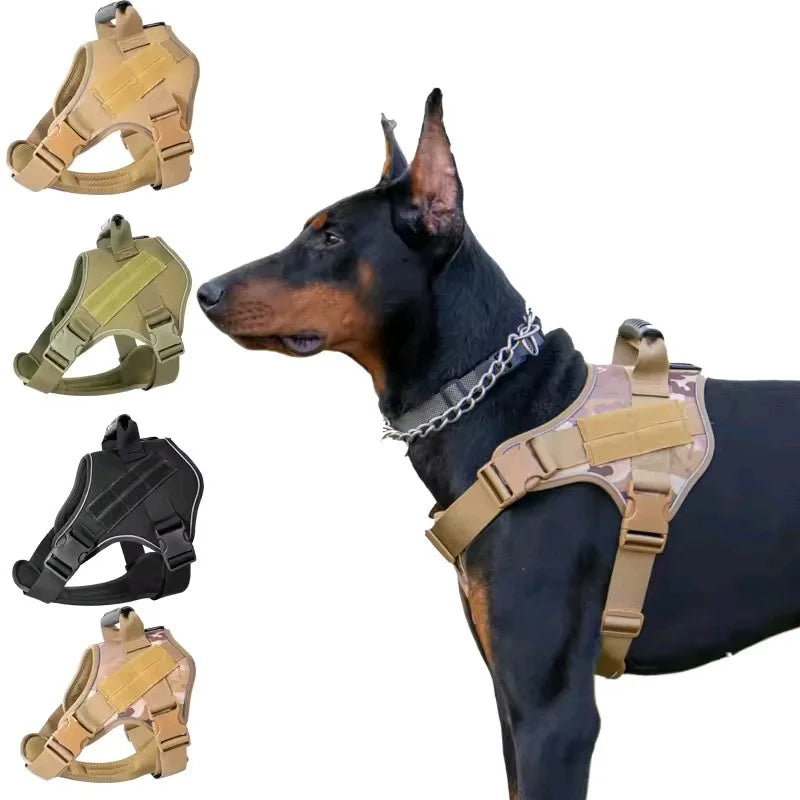 Heavy Duty Tactical Dog Harness for Large Dogs  No Pull Adjustable Pet Harness Reflective Service Training Easy Control Pet Vest