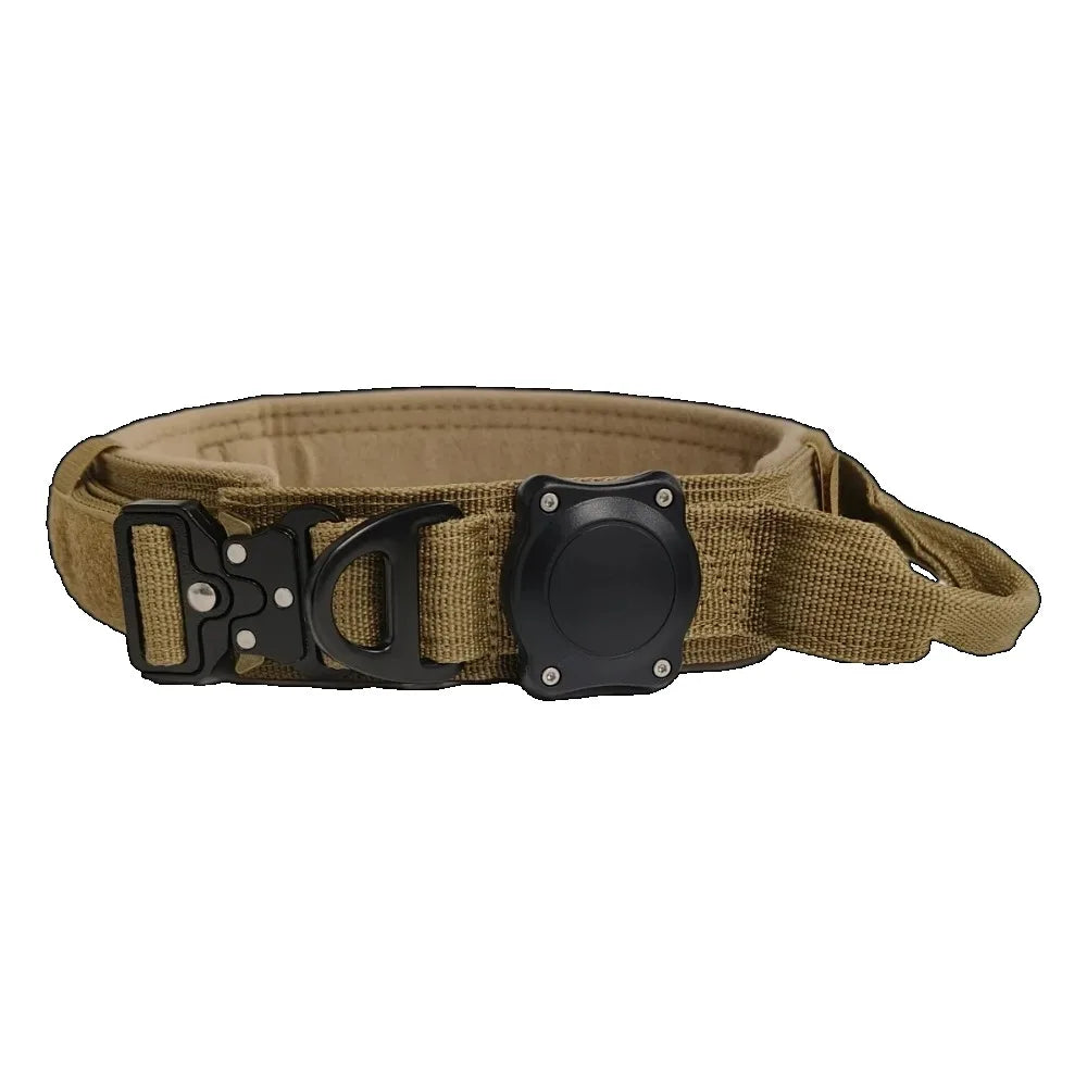 Adjustable Metal Buckle Dog Collar with Handle for AirTag Suitable for Large and Medium Dogs Military Style