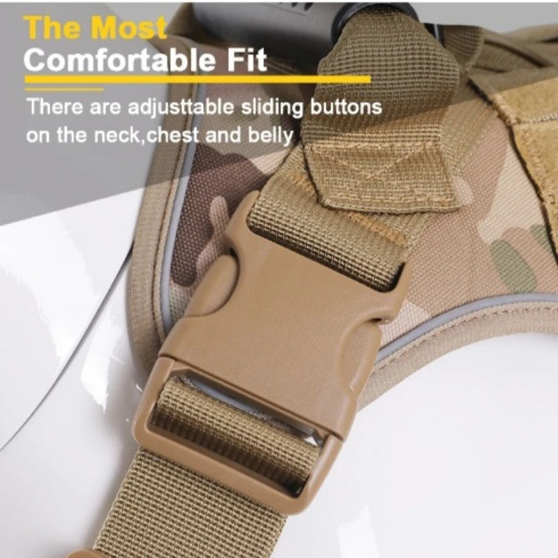 Escape-Proof Reflective Tactical Dog Harness for Medium to Large Breeds, Night Safety Design with Adjustable Features dog leash
