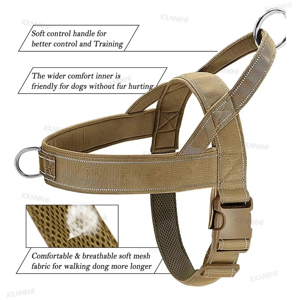 Nylon Adjustable Escape Proof Dog Harness Tactical Anti-Pull for Large Dog Outdoor Training Vest with Handle Reflective