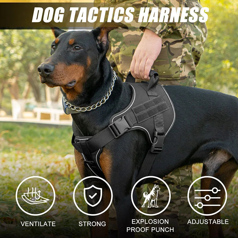 Heavy Duty Tactical Dog Harness for Large Dogs  No Pull Adjustable Pet Harness Reflective Service Training Easy Control Pet Vest