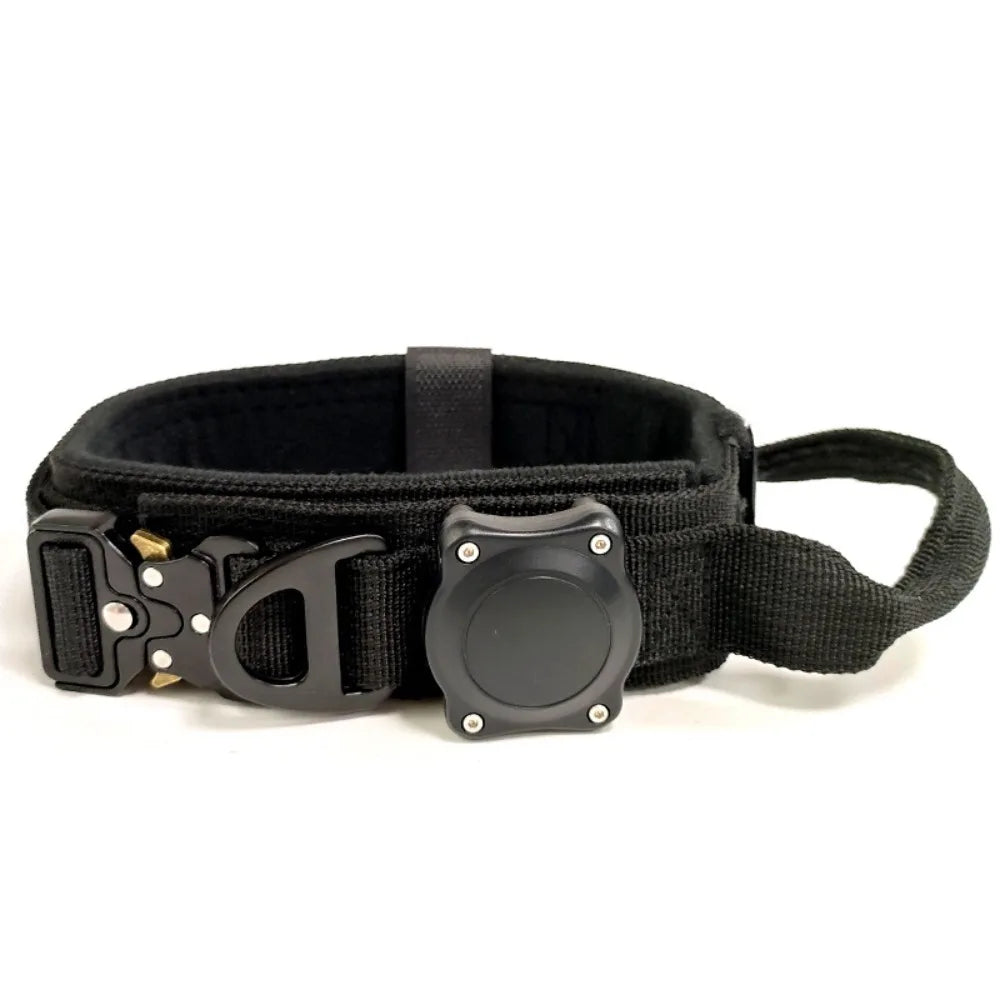 Adjustable Metal Buckle Dog Collar with Handle for AirTag Suitable for Large and Medium Dogs Military Style