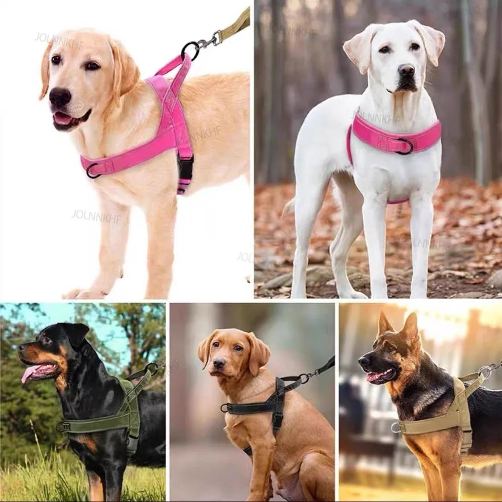 Nylon Adjustable Escape Proof Dog Harness Tactical Anti-Pull for Large Dog Outdoor Training Vest with Handle Reflective