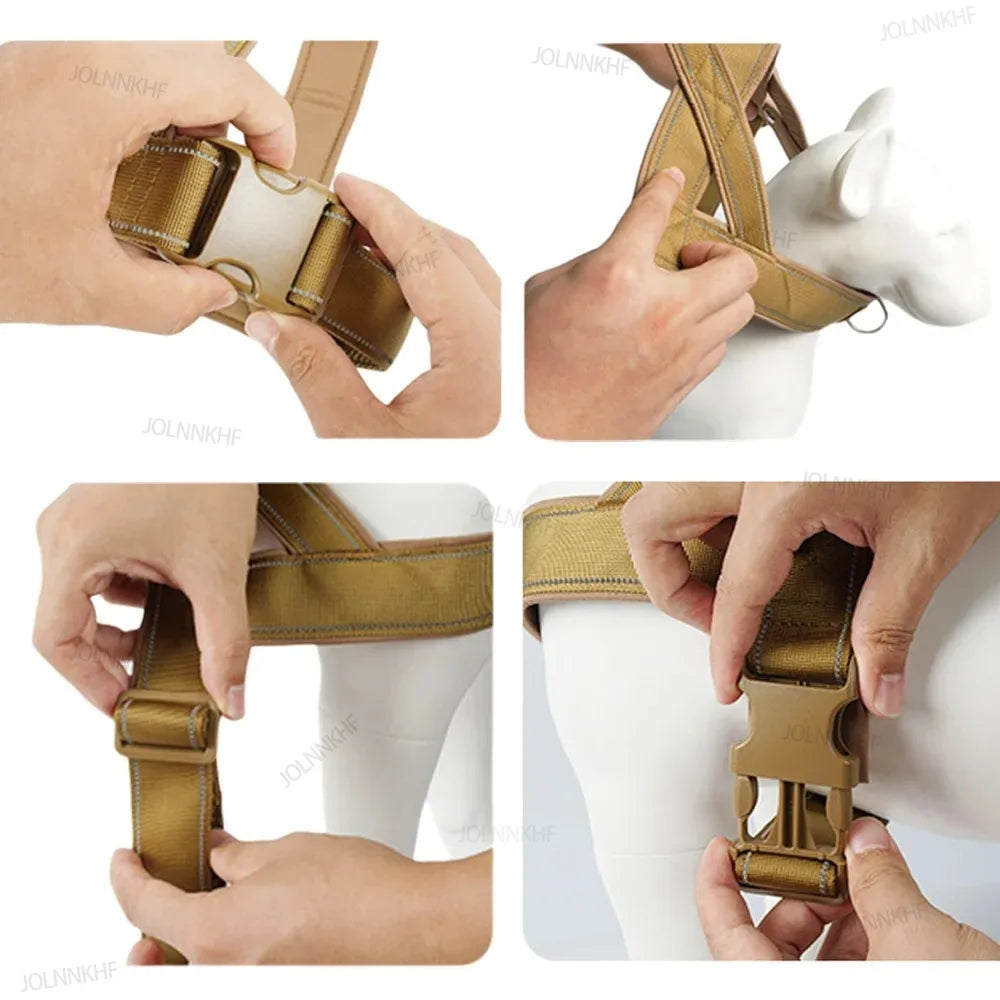 Nylon Adjustable Escape Proof Dog Harness Tactical Anti-Pull for Large Dog Outdoor Training Vest with Handle Reflective