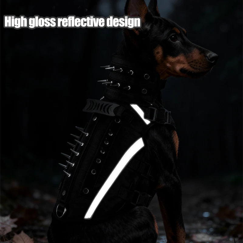 Anti-Escape Dog Harness for Small Medium Large Dogs Rivet Vest Tactical Harnesses with Leash Set Reflective Dog Outdoor Training