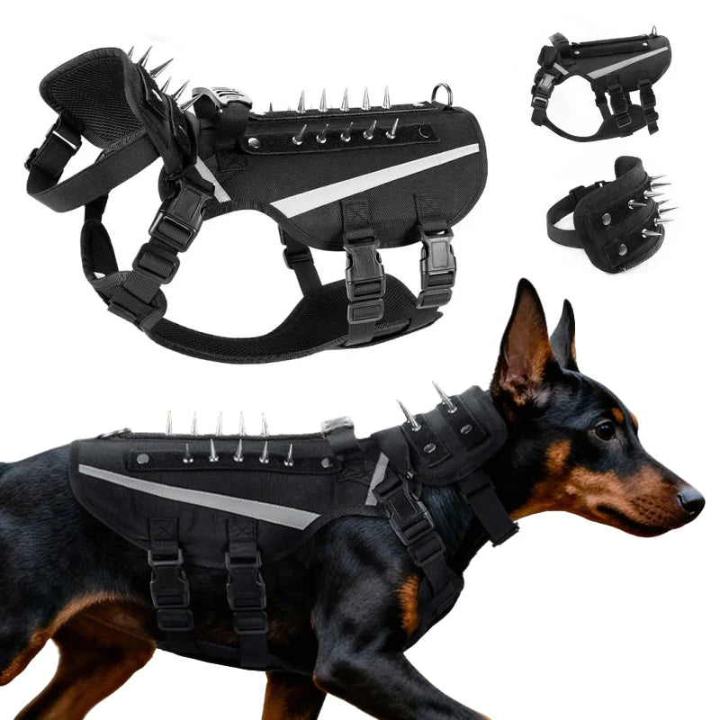 Anti-Escape Dog Harness for Small Medium Large Dogs Rivet Vest Tactical Harnesses with Leash Set Reflective Dog Outdoor Training