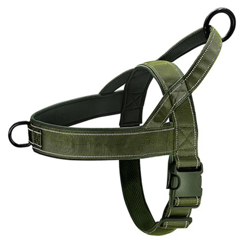 Nylon Adjustable Escape Proof Dog Harness Tactical Anti-Pull for Large Dog Outdoor Training Vest with Handle Reflective