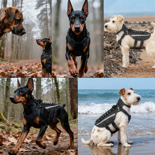 Anti-Escape Dog Harness for Small Medium Large Dogs Rivet Vest Tactical Harnesses with Leash Set Reflective Dog Outdoor Training