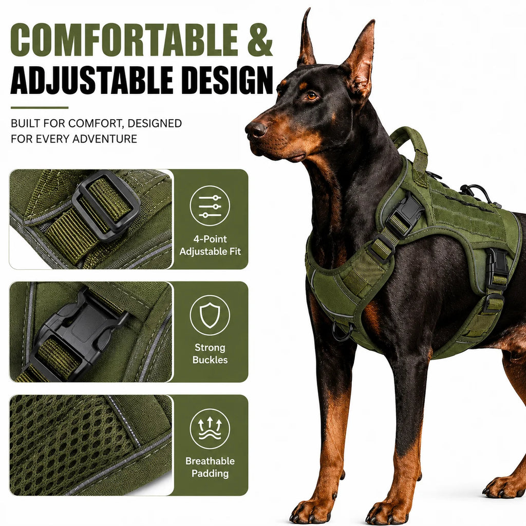 Heavy Duty Tactical Dog Harness Adjustable Reflective No Pull Vest With Reinforced Handle Outdoor Walking For Medium Large Dogs