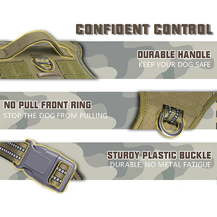 Military Tactical Dog Harness No Pull Large Reflective Straps Durable Vest with Control Handle