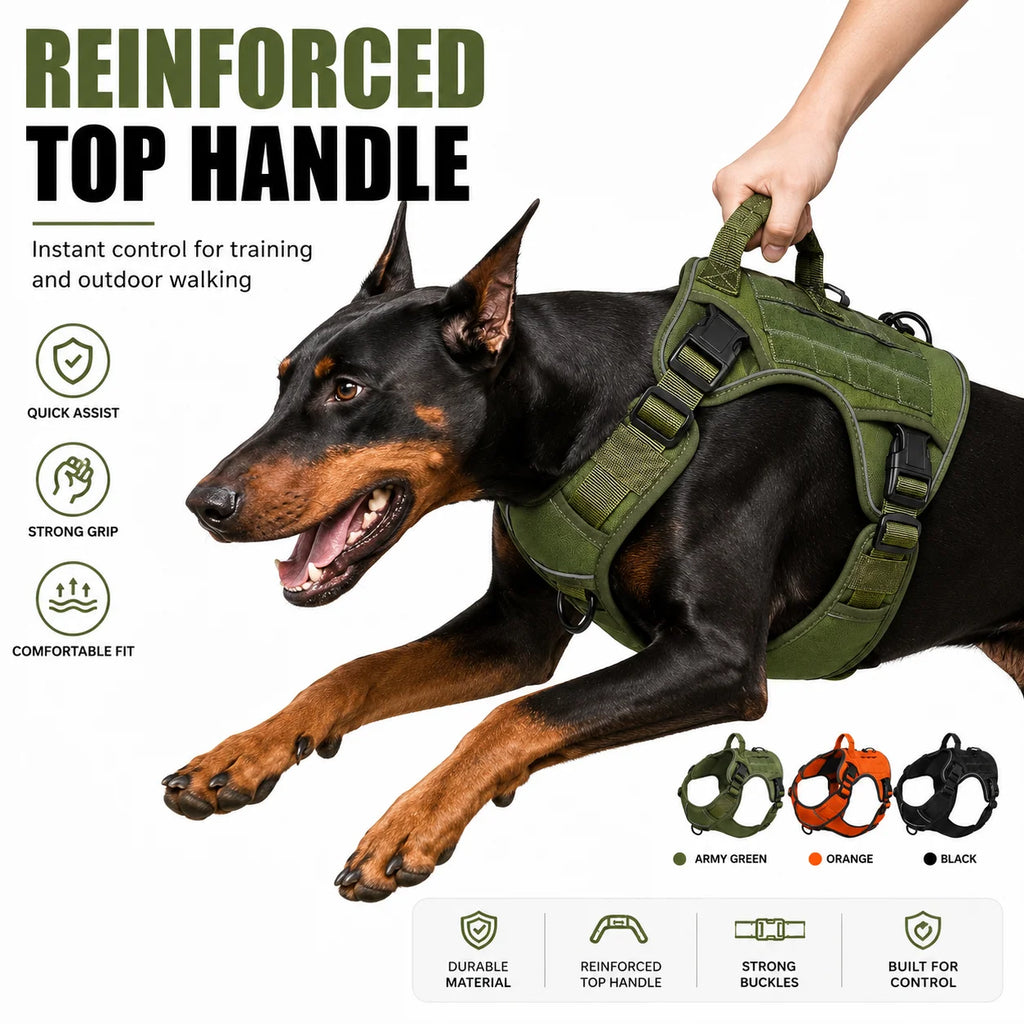 Heavy Duty Tactical Dog Harness Adjustable Reflective No Pull Vest With Reinforced Handle Outdoor Walking For Medium Large Dogs