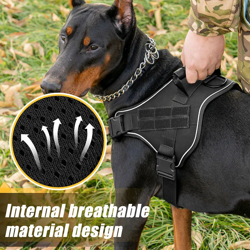 Heavy Duty Tactical Dog Harness for Large Dogs  No Pull Adjustable Pet Harness Reflective Service Training Easy Control Pet Vest