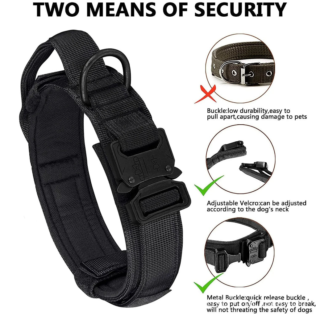 Tactical Dog Collar Adjustable Military Nylon Dog Collar with Control Handle Heavy Duty Metal Buckle for Medium Large Dogs