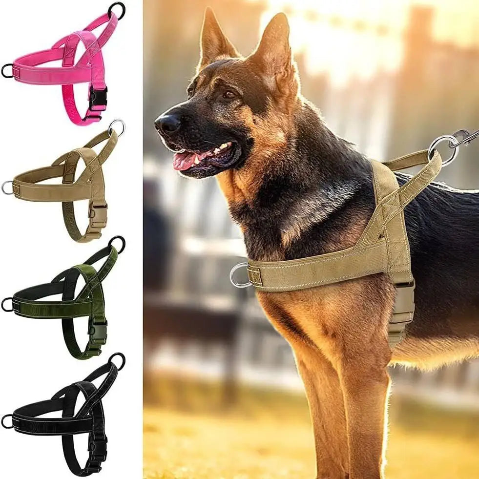 Nylon Adjustable Escape Proof Dog Harness Tactical Anti-Pull for Large Dog Outdoor Training Vest with Handle Reflective