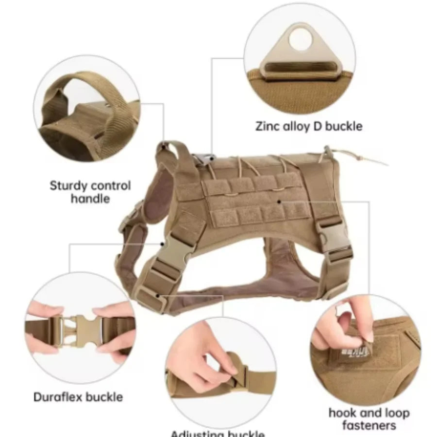Tactical Dog Harness Military Training  Padded Quick Release Vest Pet Training Dog Harness For Set Small Medium Large Dogs