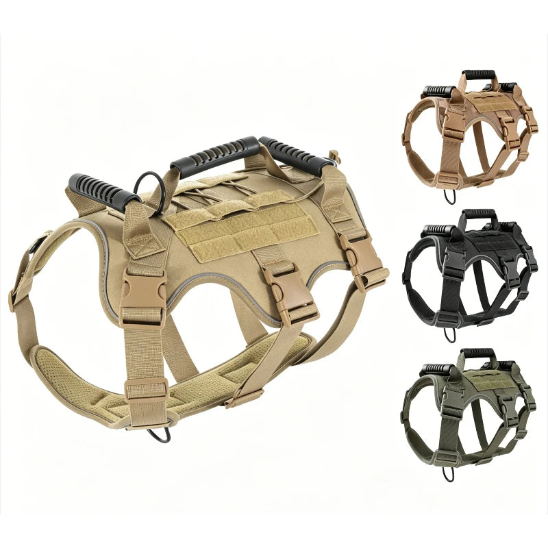 Escape-Proof Reflective Tactical Dog Harness for Medium to Large Breeds, Night Safety Design with Adjustable Features dog leash