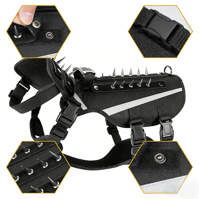 Anti-Escape Dog Harness for Small Medium Large Dogs Rivet Vest Tactical Harnesses with Leash Set Reflective Dog Outdoor Training