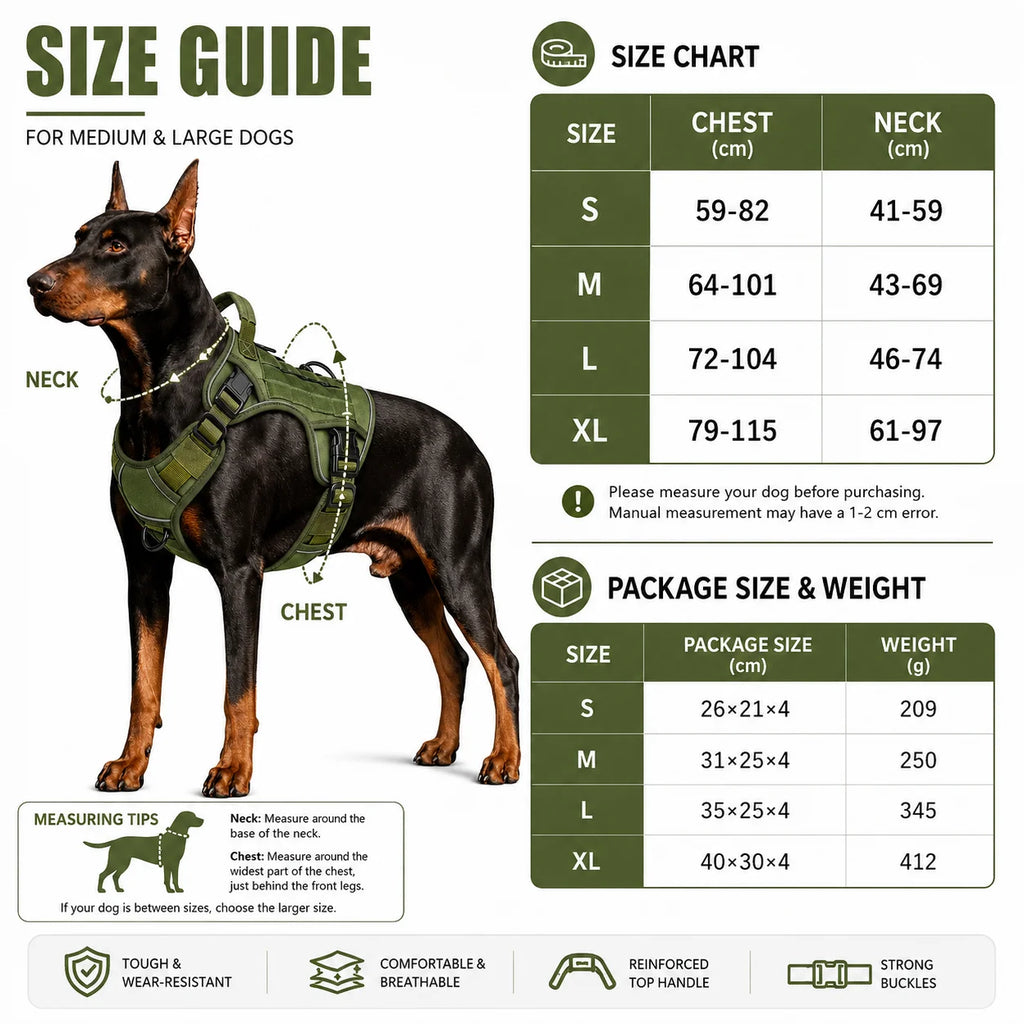 Heavy Duty Tactical Dog Harness Adjustable Reflective No Pull Vest With Reinforced Handle Outdoor Walking For Medium Large Dogs