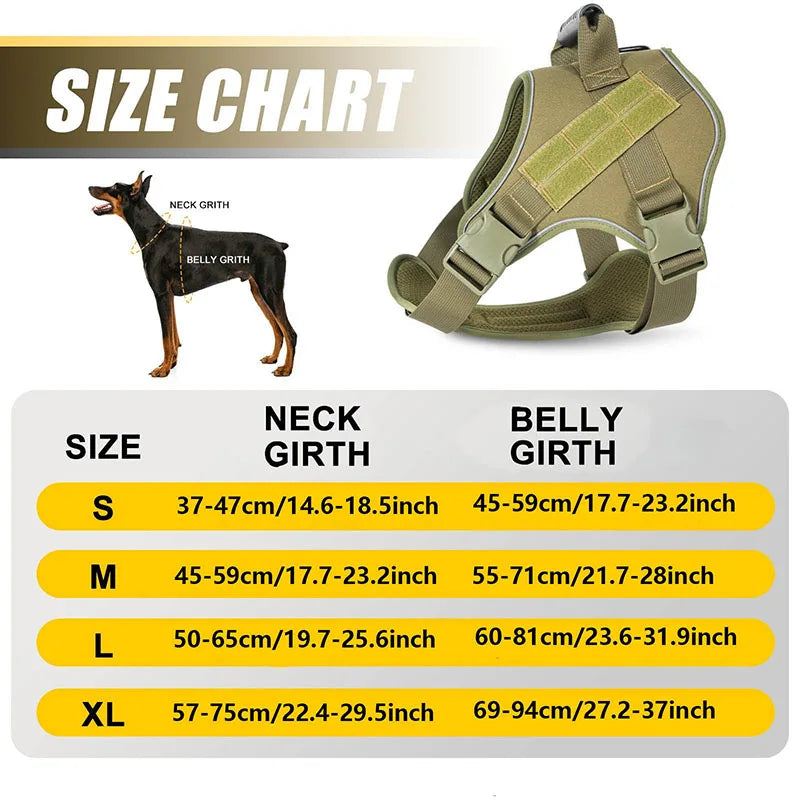 Heavy Duty Tactical Dog Harness for Large Dogs  No Pull Adjustable Pet Harness Reflective Service Training Easy Control Pet Vest